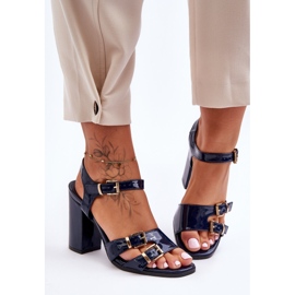 S. BARSKI Lackierte High Heel Sandalen S.Barski 80-3 Marineblau 1