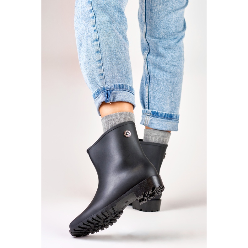 Schwarze, matte Damen-Gummistiefel über dem Knöchel 2