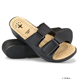 Bequeme Damenhausschuhe mit Klettverschluss in Schwarz 1