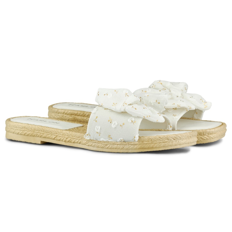 Weiße Damenhausschuhe mit Schleife 2