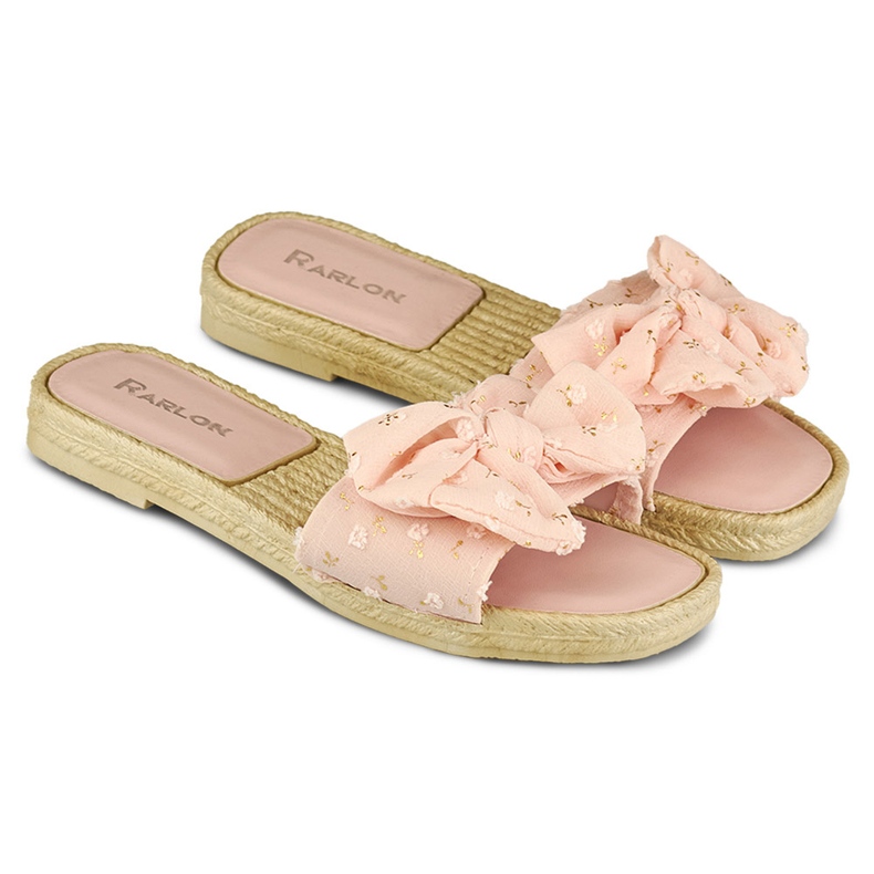 Rosa Damenhausschuhe mit Schleife 1