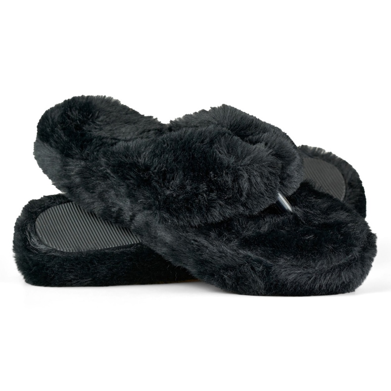 Pelzige schwarze Flip-Flops 1