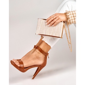 Karamellfarbene Damensandalen mit hohem Absatz braun 2