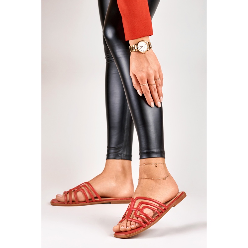 Rote elegante flache Damenpantoffeln 2