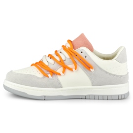 Damen-Sneaker mit orangefarbenen Schnürsenkeln weiß 2