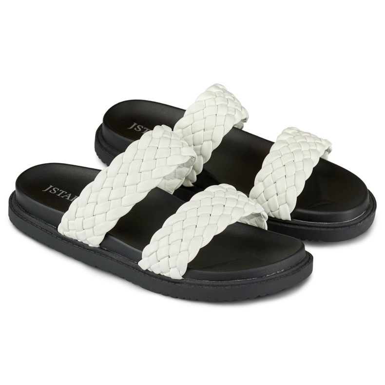 Schwarz-weiß gewebte Damenhausschuhe 1