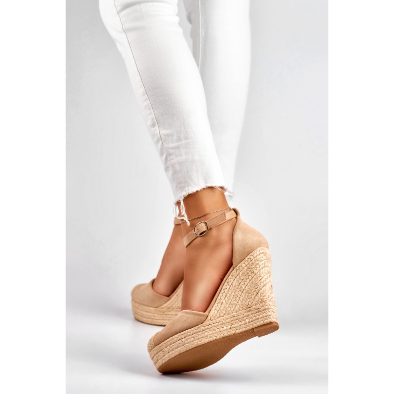 Hellbeige Keil-Espadrilles für Damen 1