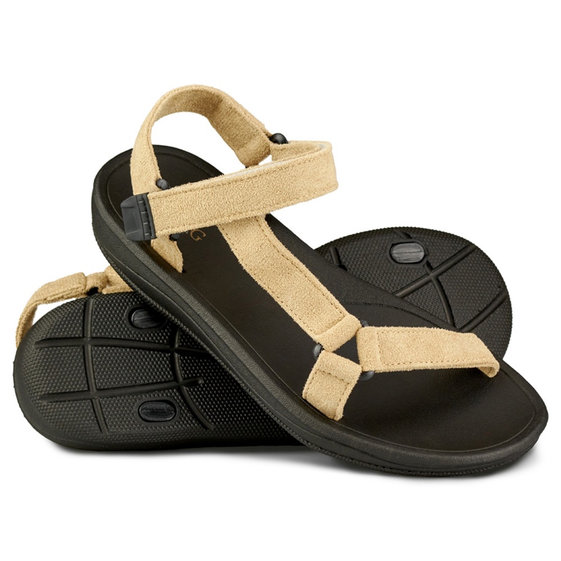 Beige Damensandalen mit Klettverschluss 1