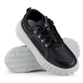 Schwarze Damen-Sportschuhe mit weißer Sohle 1