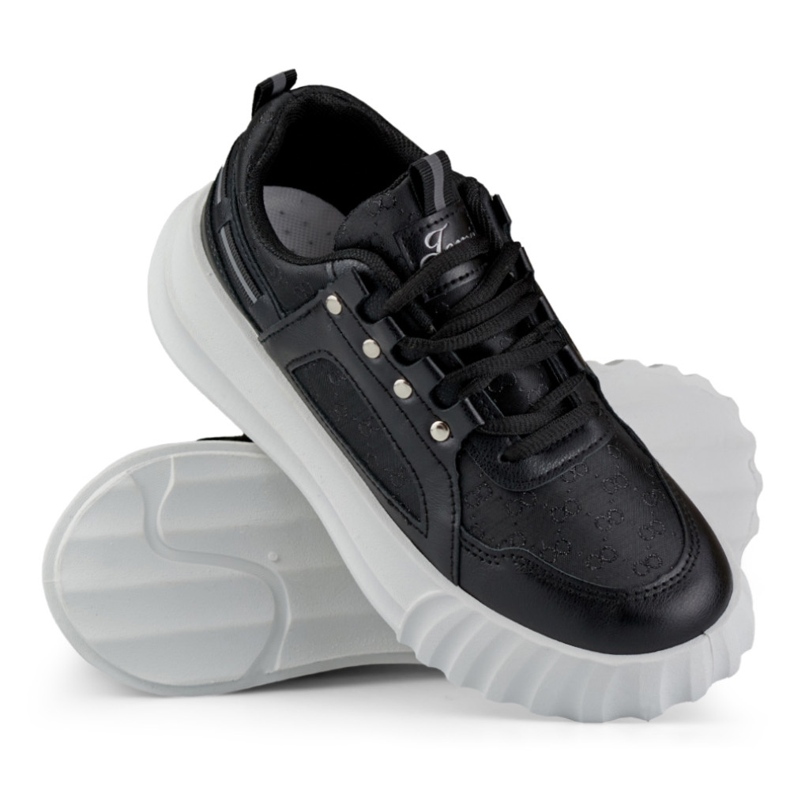 Schwarze Damen-Sportschuhe mit weißer Sohle 1