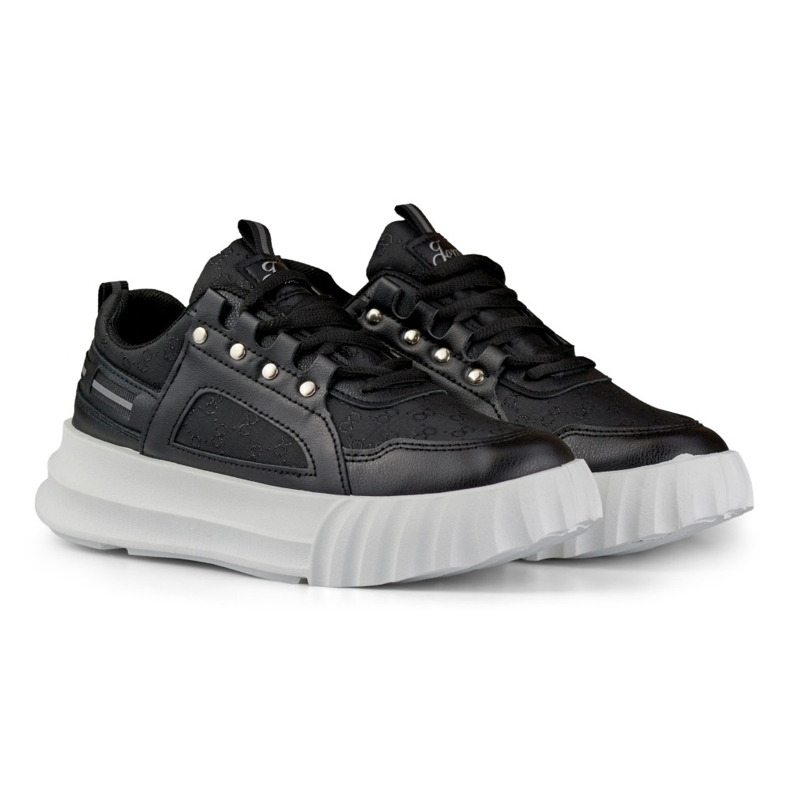 Schwarze Damen-Sportschuhe mit weißer Sohle 2