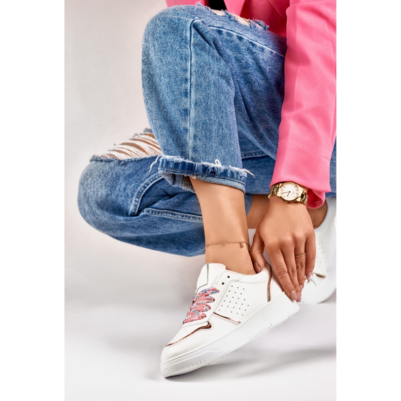 Damen-Sneaker mit austauschbaren Zierschnürsenkeln weiß 2