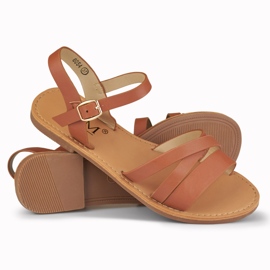 Violette braune flache Damensandalen 1