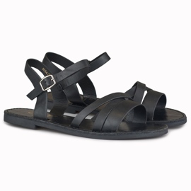 Flache schwarze Damensandalen in Violett 2