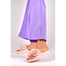 Rosafarbene Blumenhausschuhe von Violett für Damen 2