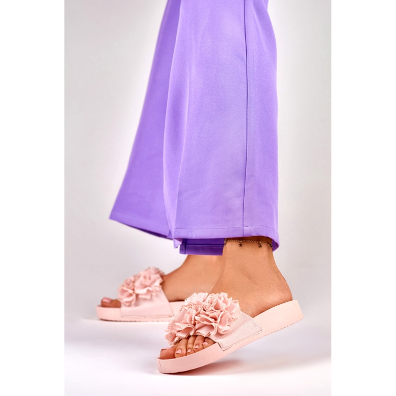 Rosafarbene Blumenhausschuhe von Violett für Damen 2