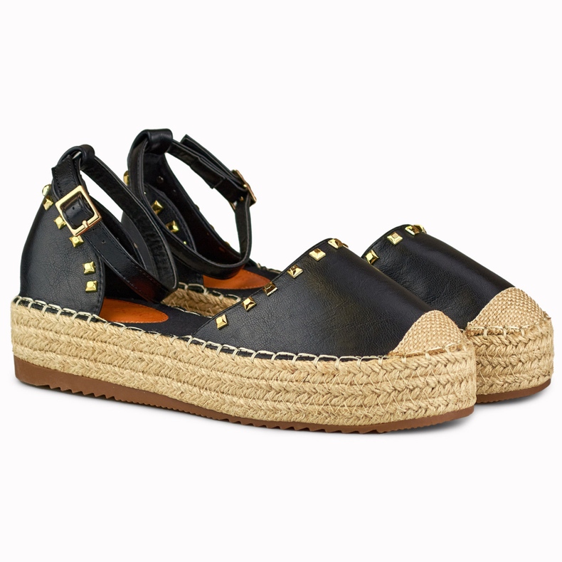 Schwarze Espadrilles mit Nieten am Knöchel 2