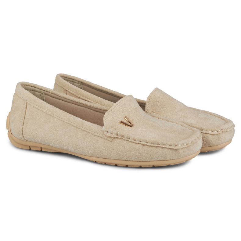Damen-Loafer aus beigem Wildleder 1