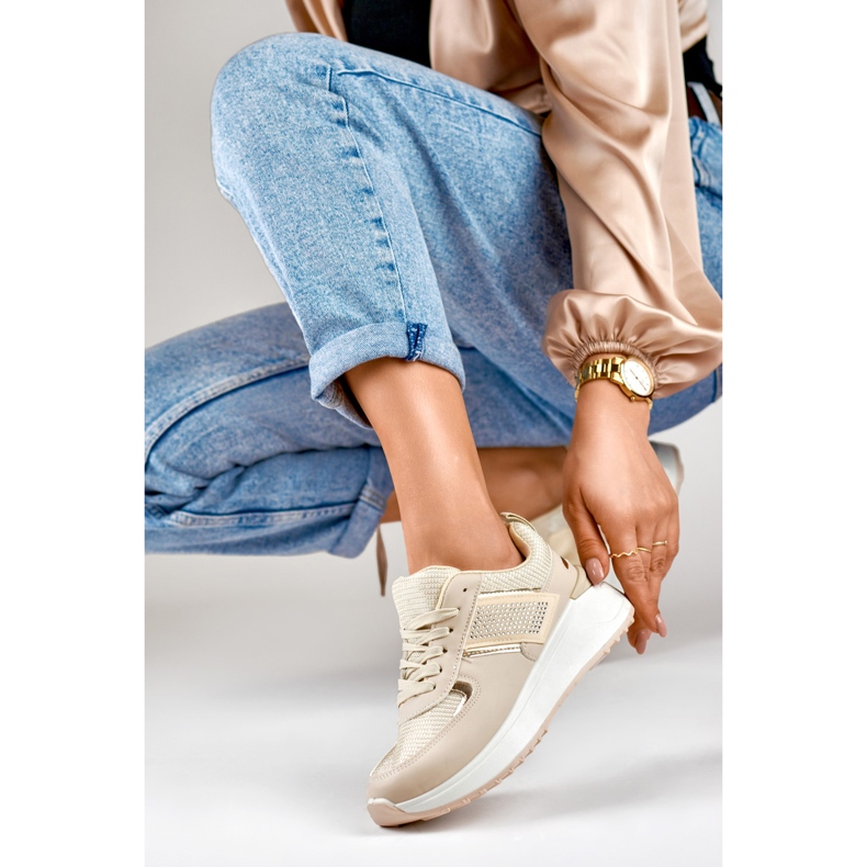 Beige Freizeit-Sportschuhe für Damen 1