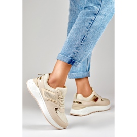Beige Freizeit-Sportschuhe für Damen 2