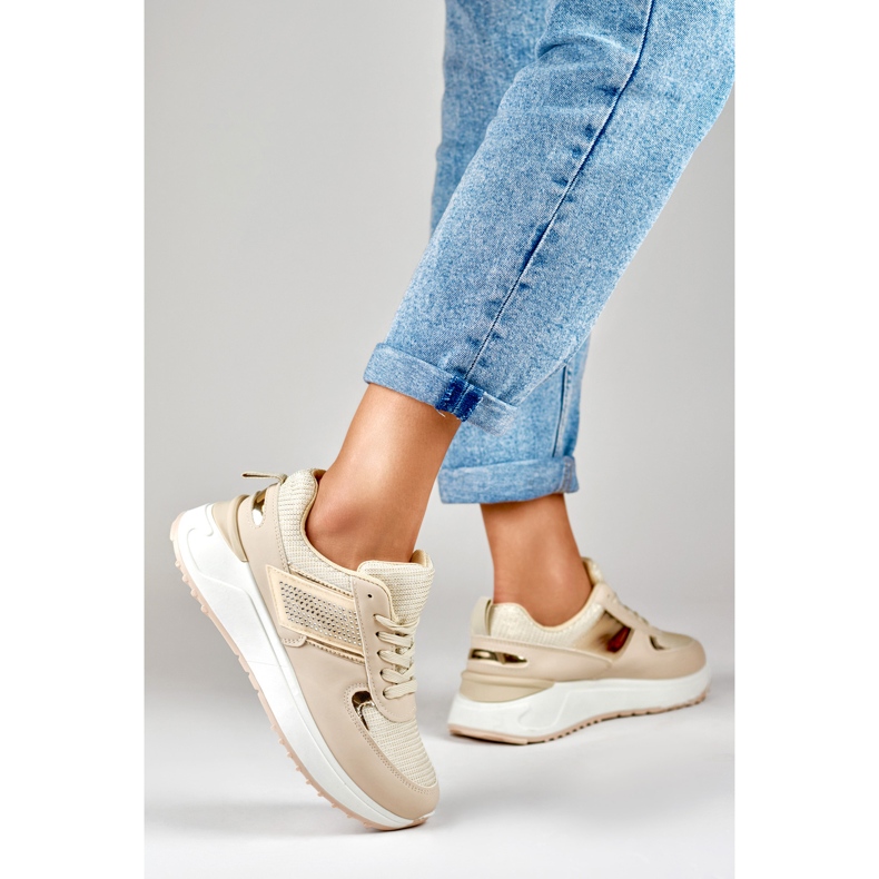 Beige Freizeit-Sportschuhe für Damen 2