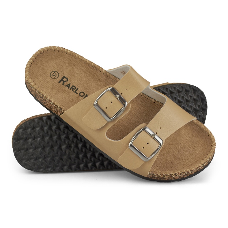 Beige bequeme Damenhausschuhe 1