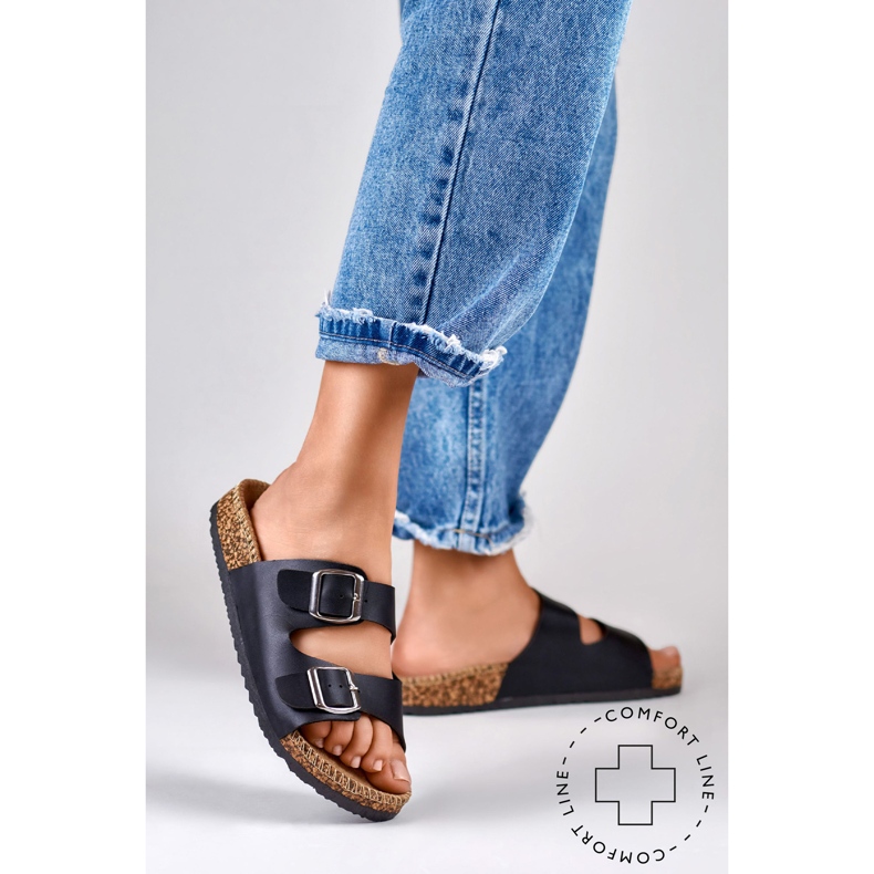 Schwarze bequeme Damenhausschuhe 1