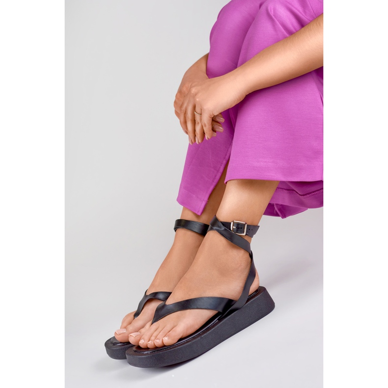 Damen-Flip-Flops mit Knöchelverschluss schwarz 1