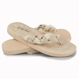 Beige Damen-Flip-Flops mit Perlen 1