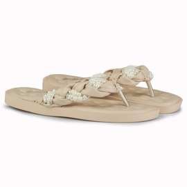 Beige Damen-Flip-Flops mit Perlen 2