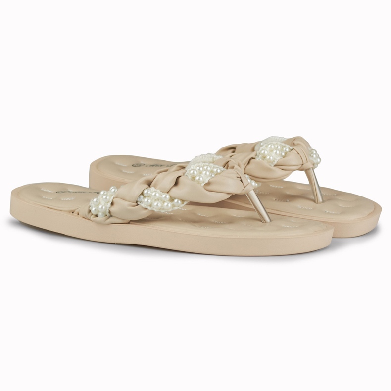 Beige Damen-Flip-Flops mit Perlen 2