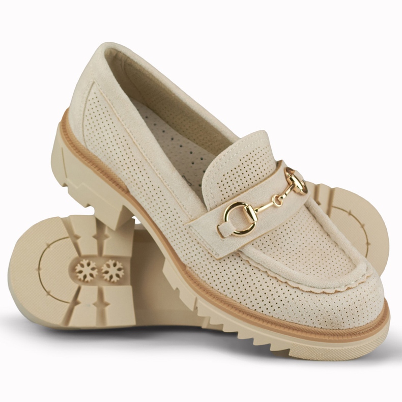 Durchbrochene beige Schuhe mit zarter Verzierung 1
