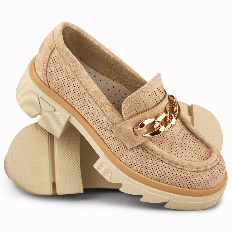 Durchbrochene beige Damen-Loafer 1