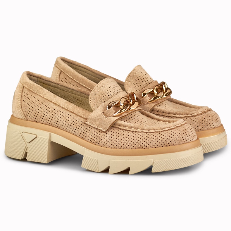 Durchbrochene beige Damen-Loafer 2