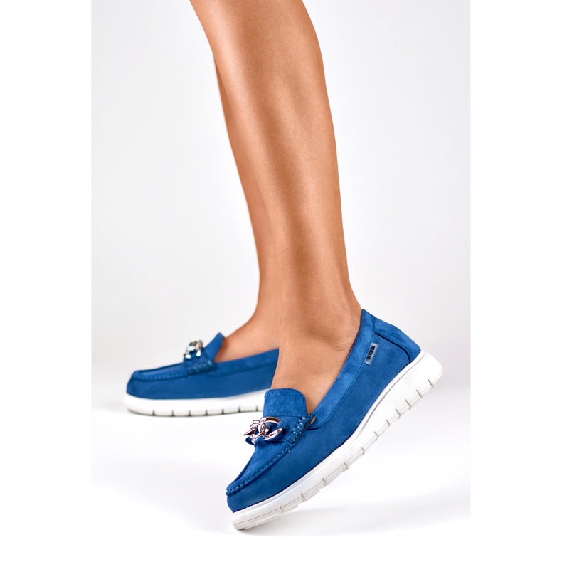 Marineblaue Damen-Loafer mit niedrigem Plateau 2
