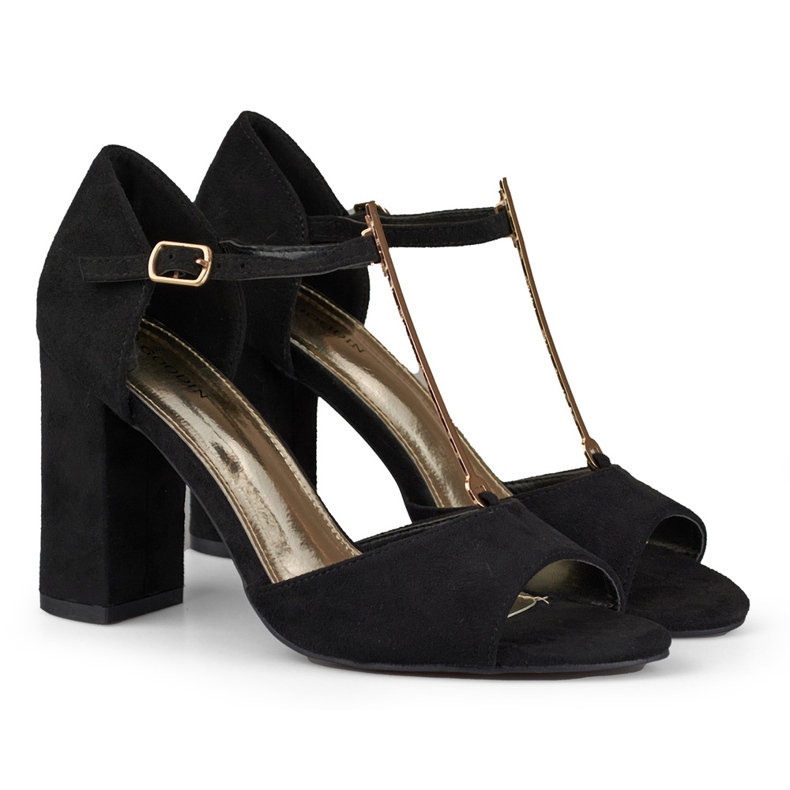 Elegante High-Heel-Sandalen mit Goldverzierung schwarz 2
