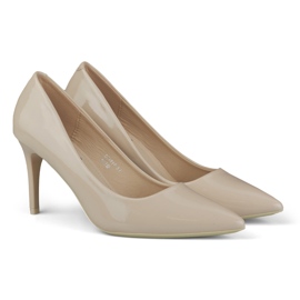 Lackierte beige Pumps mit hohen Absätzen 2
