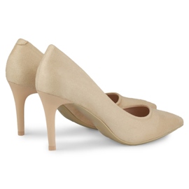 Beige klassische High Heels aus Wildleder 4