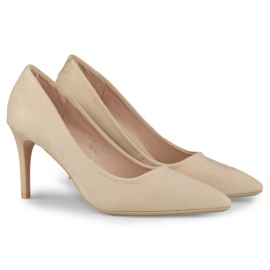 Beige klassische High Heels aus Wildleder 5
