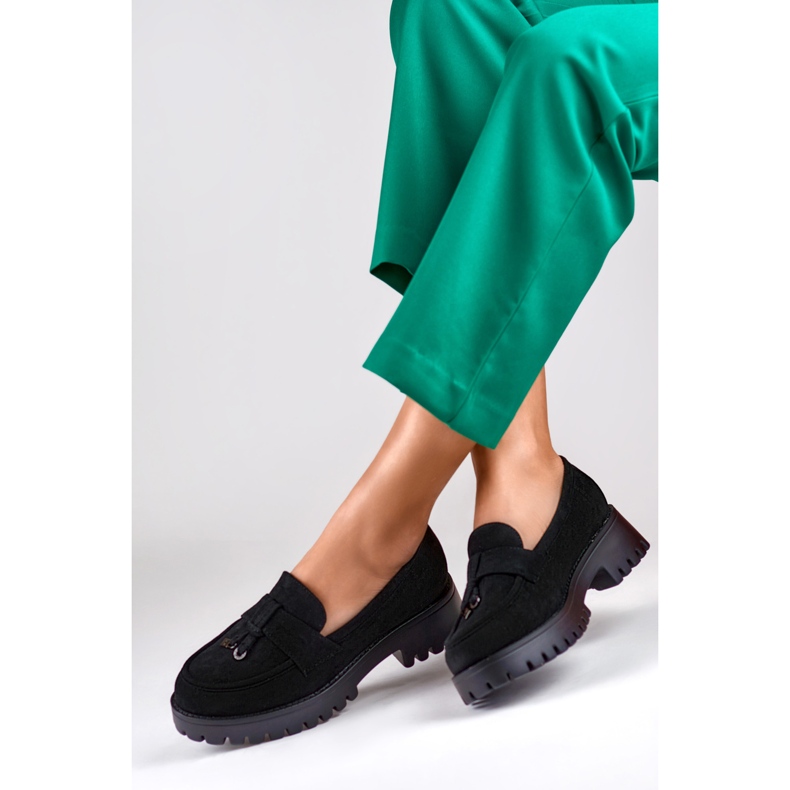 Klassische Damen-Loafer aus schwarzem Wildleder 2