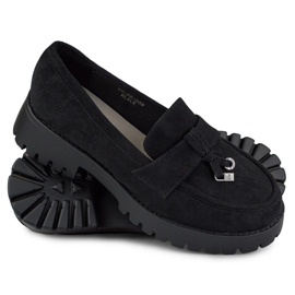 Klassische Damen-Loafer aus schwarzem Wildleder 1