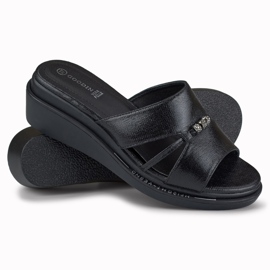 Bequeme, elegante Damen-Slipper mit Keilabsatz schwarz 1