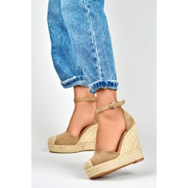 Dunkelbeige Damen-Espadrilles mit Keilabsatz 2