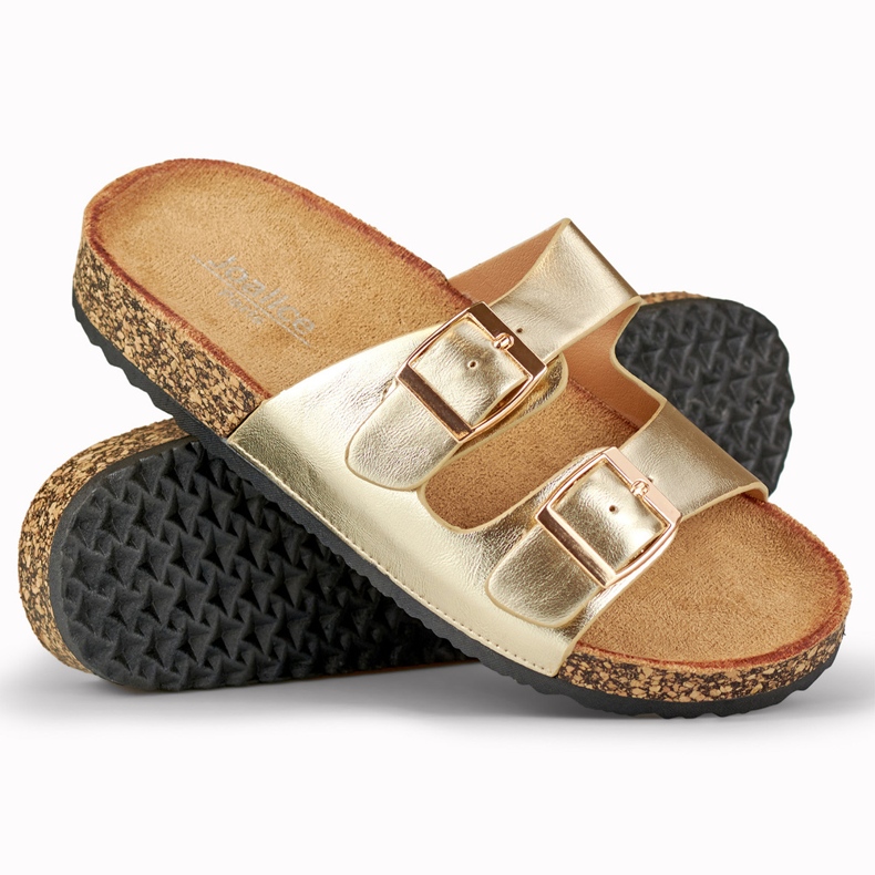 Goldene Flip-Flops mit Korksohle 1