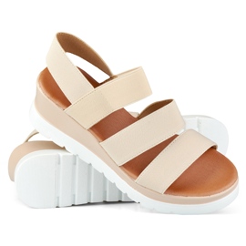 Beige elastische niedrige Plateausandalen 1