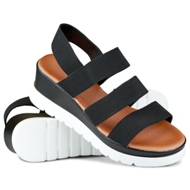 Schwarze, elastische, niedrige Plateausandalen 1