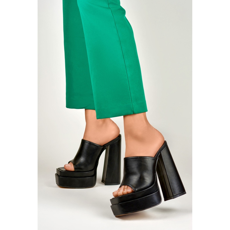 Evelyn schwarze Pantoletten mit hohem Absatz 2