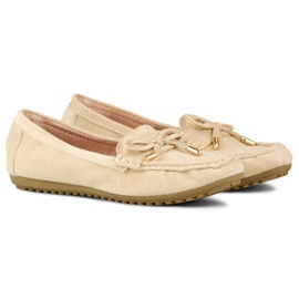 Beige bequeme Slipper mit Schleife 1
