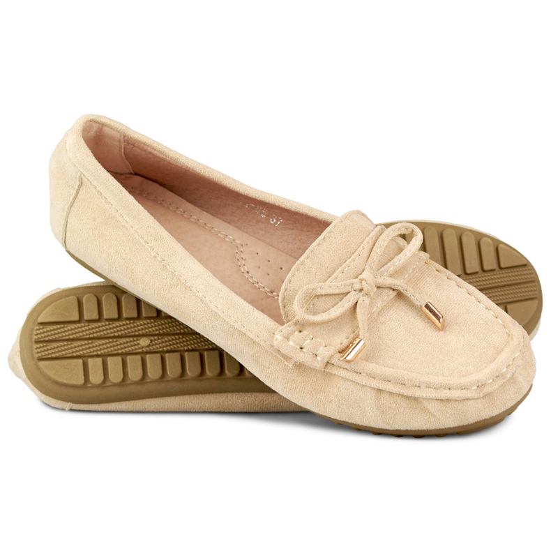 Beige bequeme Slipper mit Schleife 2