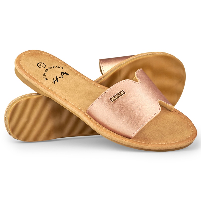 Klassische flache Hausschuhe für Damen von Denly golden 1